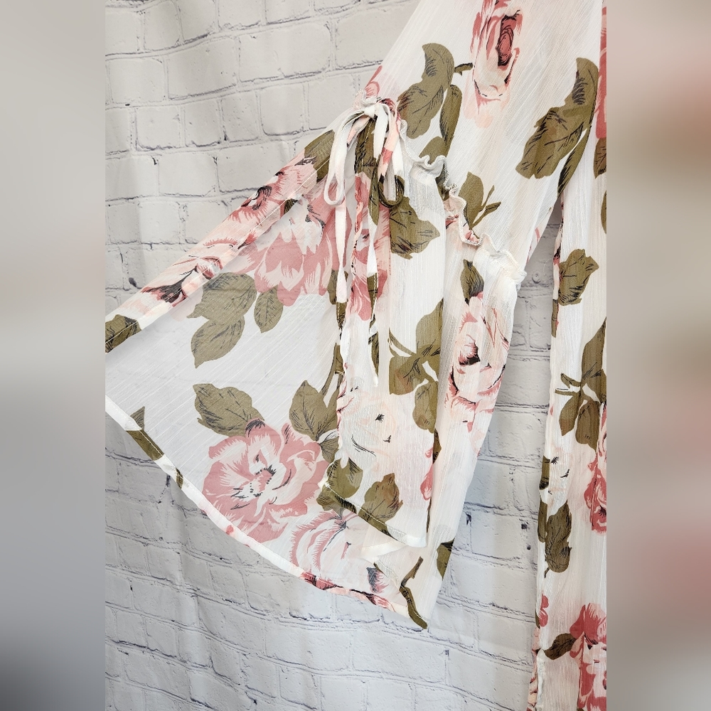 Band of Gypsies/ Tie Sleeve Kimono In Ivory Floral - Picture 3 of 8